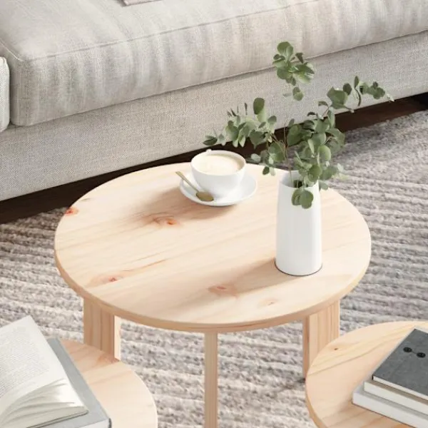 vidaXL Soffbord>Kaffeebord 3 pcs Naturfärg Massiv furu