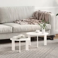 vidaXL Småbord>Kaffeebord 2 pcs Vit Massivt tallträ