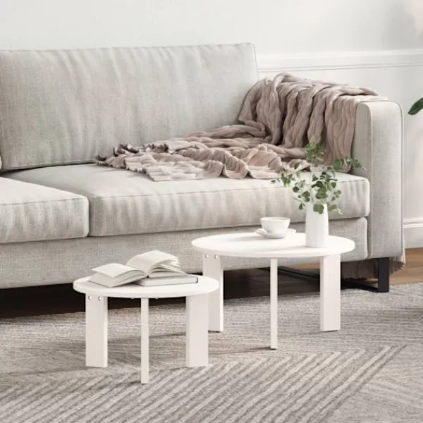 vidaXL Småbord>Kaffeebord 2 pcs Vit Massivt tallträ