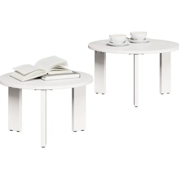 vidaXL Småbord>Kaffeebord 2 pcs Vit Massivt tallträ