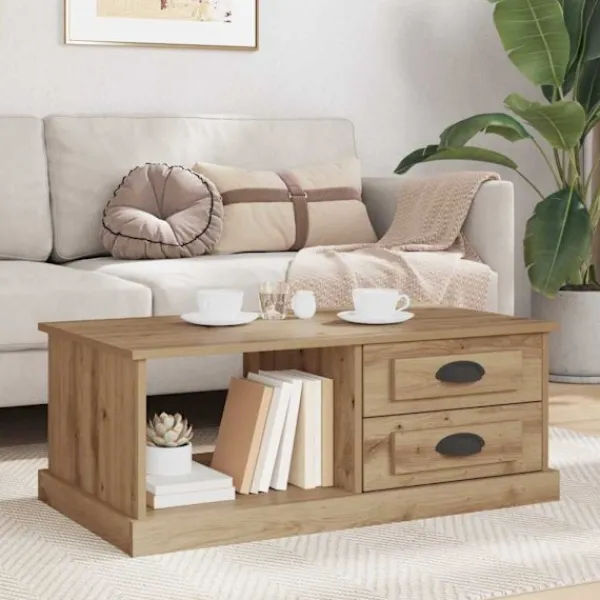 vidaXL Soffbord>Kaffeebord med låda Artisan Ek 90 x 50 x 35 cm Konstruerat trä