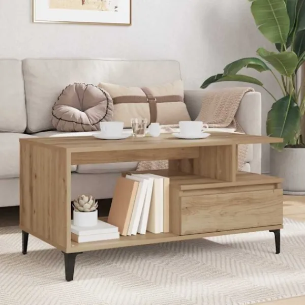 vidaXL Soffbord>Kaffeebord med låda Artisan Ek 90 x 49 x 45 cm Konstruerat trä