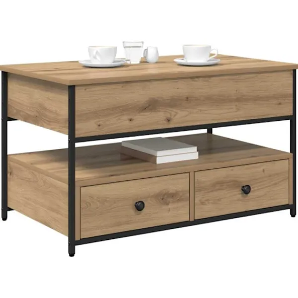 vidaXL Soffbord>Kaffeebord med låda Artisan Ek 85 x 50 x 50 cm Konstruerat trä