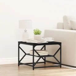 vidaXL Småbord>Kaffeebord Svart Ek 51 x 50 x 40 cm Konstruerat trä och stål