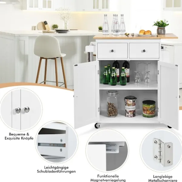 Northio Köksö>Köksö med förvaring Rullande serveringsvagn av gummi 88 x 46 x 89,5 cm Vit