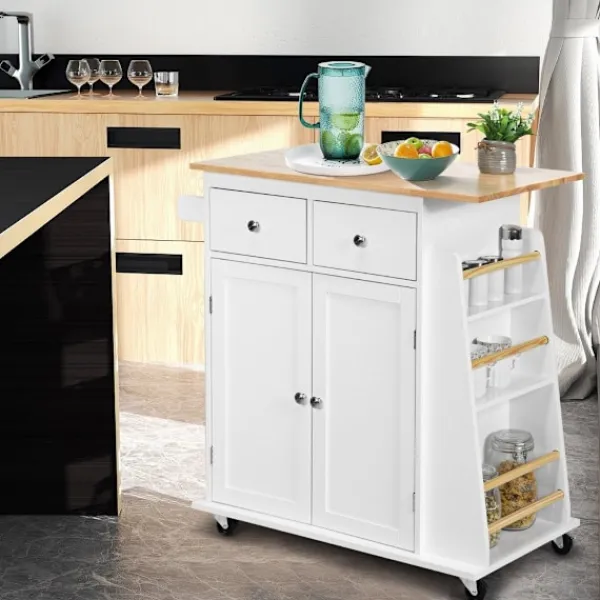 Northio Köksö>Köksö med förvaring Rullande serveringsvagn av gummi 88 x 46 x 89,5 cm Vit