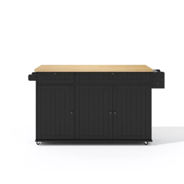 Köksö>Köksö med glasskiva och 6 låsbara hjul, 137x89,5 cm, med 2 lådor & skåp, flexibel arbetsyta, svart
