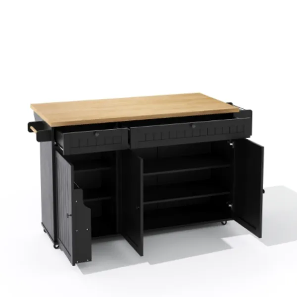 Köksö>Köksö med glasskiva och 6 låsbara hjul, 137x89,5 cm, med 2 lådor & skåp, flexibel arbetsyta, svart