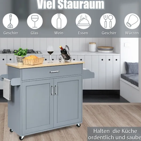 Northix Köksö>Köksö vagn rullande förvaringsvagn stort skåp 116 x 40 x 85 cm grå + natur