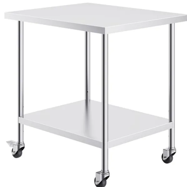 DUOKU Köksö>Köksarbetsbord Rostfritt Stål--Förberedelsebord-762 x 457 x 954,6 mm-4 Hjul-3 Justerbara Höjdnivåer