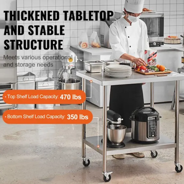 DUOKU Köksö>Köksarbetsbord Rostfritt Stål--Förberedelsebord-762 x 457 x 954,6 mm-4 Hjul-3 Justerbara Höjdnivåer
