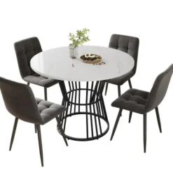 Matgrupper>Köksbord med vit marmorskiva och metallben, robust metallram, modernt matbord, 1 st