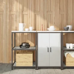 vidaXL Köksö>Köksförvaringsset med hylla 2 pcs Silver Galvaniserat Stål
