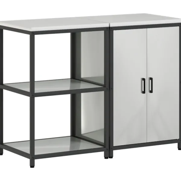 vidaXL Köksö>Köksförvaringsset med hylla 2 pcs Silver Galvaniserat Stål