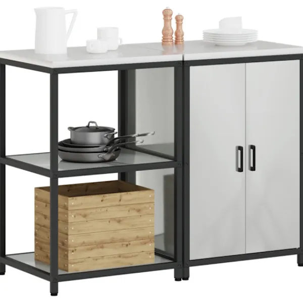 vidaXL Köksö>Köksförvaringsset med hylla 2 pcs Silver Galvaniserat Stål