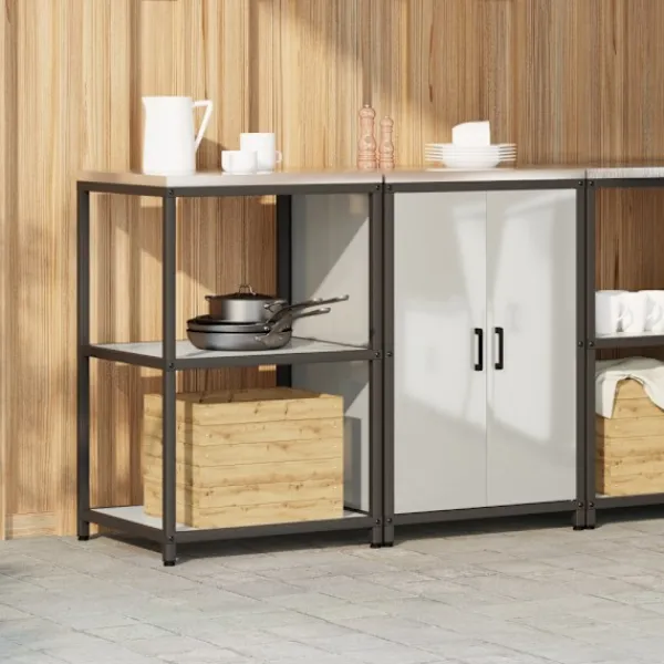 vidaXL Köksö>Köksförvaringsset med hylla 2 pcs Silver Galvaniserat Stål