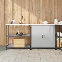 vidaXL Köksö>Köksförvaringsset med hylla 2 pcs Silver Rostfritt stål