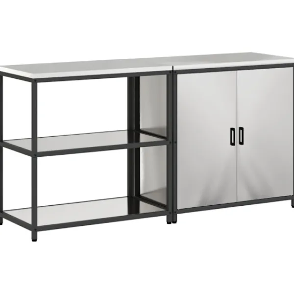 vidaXL Köksö>Köksförvaringsset med hylla 2 pcs Silver Rostfritt stål