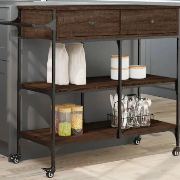 vidaXL Köksö>Köksvagn brun ek 105x42x95 cm konstruerat trä