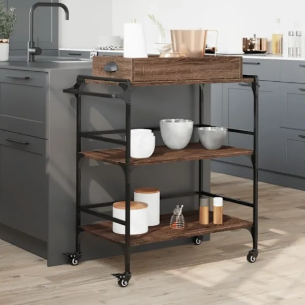 vidaXL Köksö>Köksvagn brun ek 81,5x41x92,5 cm konstruerat trä