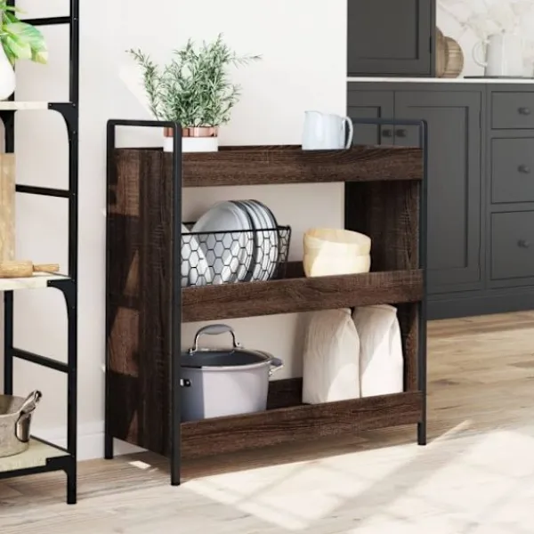 vidaXL Köksö>Köksvagn brun ek 70x30x82 cm konstruerat trä