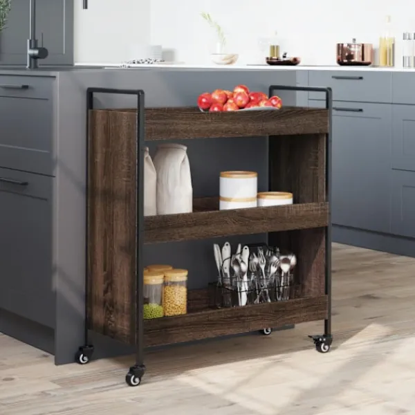 vidaXL Köksö>Köksvagn brun ek 70x30x82 cm konstruerat trä