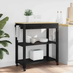 vidaXL Köksö>Köksvagn Enfärgad Svart 84 x 40 x 88,5 cm