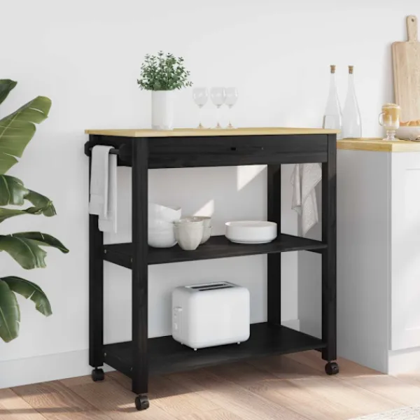 vidaXL Köksö>Köksvagn Enfärgad Svart 84 x 40 x 88,5 cm