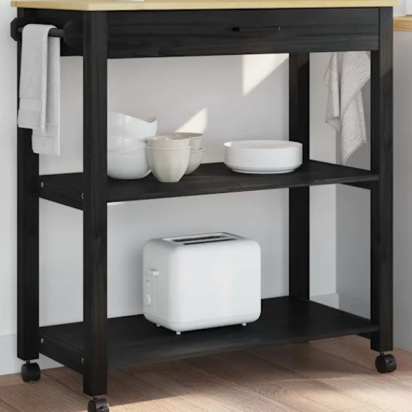 vidaXL Köksö>Köksvagn Enfärgad Svart 84 x 40 x 88,5 cm