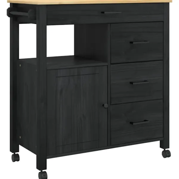 vidaXL Köksö>Köksvagn Enfärgad Svart 84 x 40 x 88,5 cm