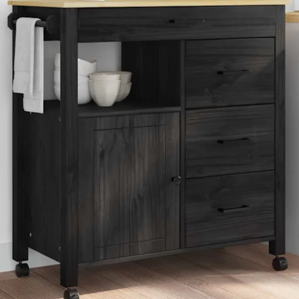 vidaXL Köksö>Köksvagn Enfärgad Svart 84 x 40 x 88,5 cm