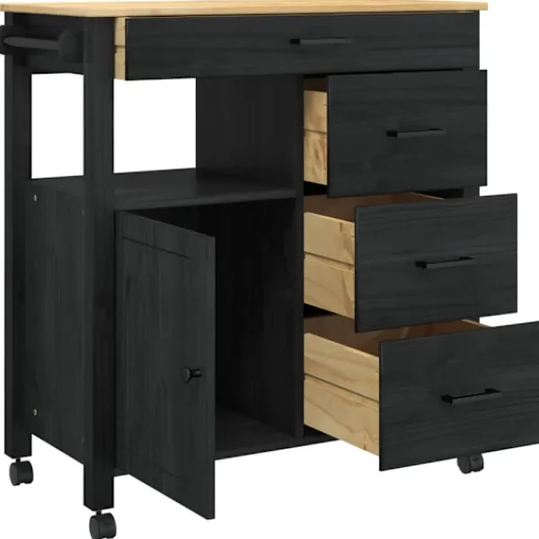 vidaXL Köksö>Köksvagn Enfärgad Svart 84 x 40 x 88,5 cm