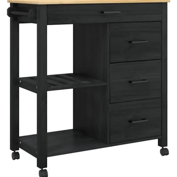 vidaXL Köksö>Köksvagn Enfärgad Svart 84 x 40 x 88,5 cm