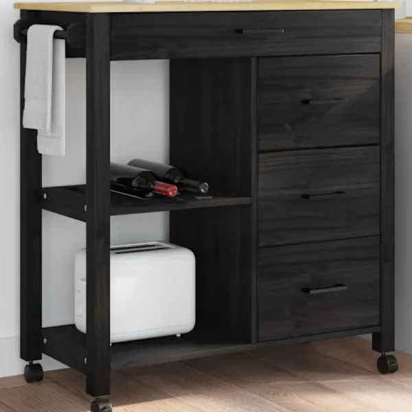 vidaXL Köksö>Köksvagn Enfärgad Svart 84 x 40 x 88,5 cm
