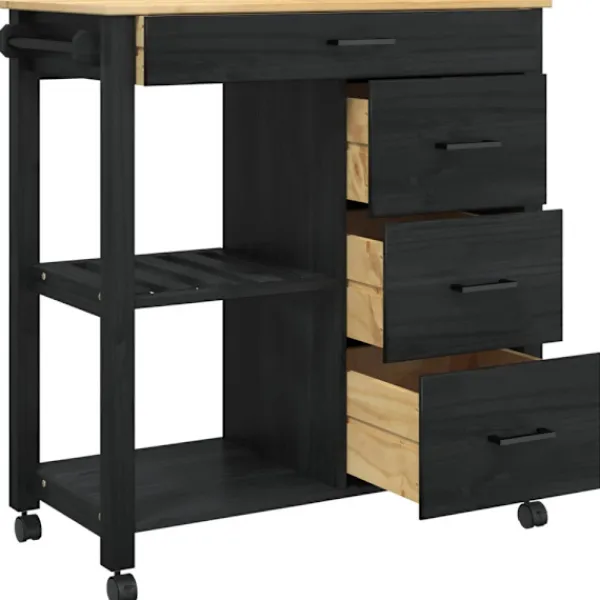 vidaXL Köksö>Köksvagn Enfärgad Svart 84 x 40 x 88,5 cm