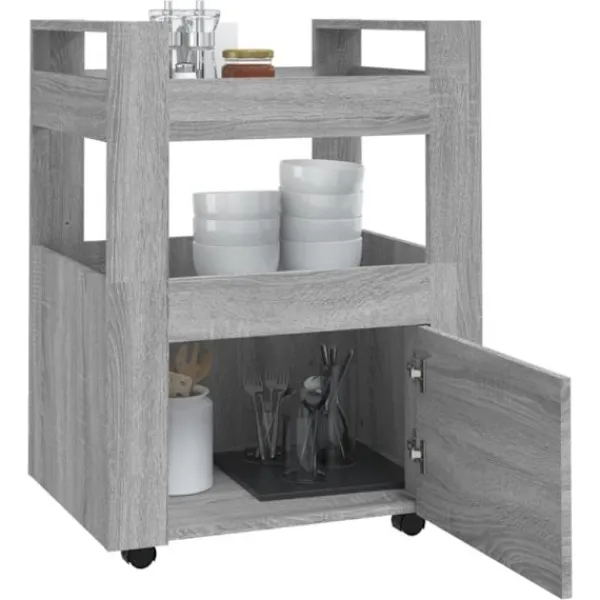 vidaXL Köksö>Köksvagn grå sonoma 60x45x80 cm konstruerat trä