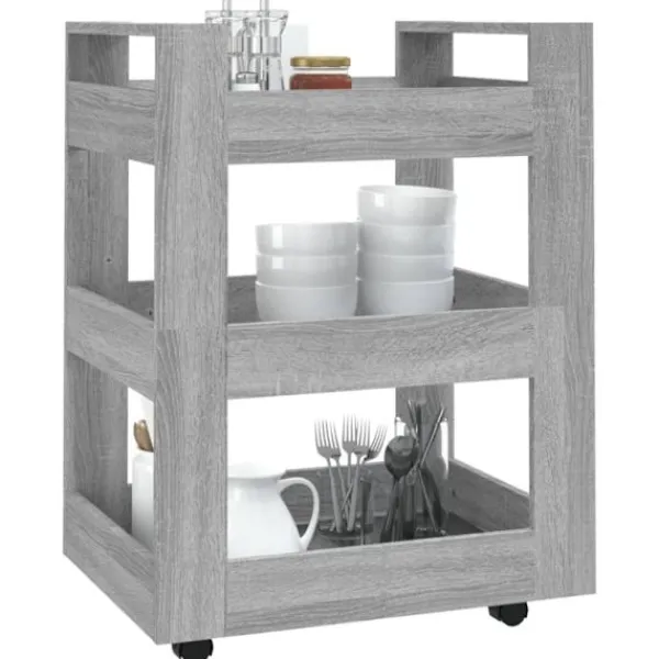 vidaXL Köksö>Köksvagn grå sonoma 60x45x80 cm konstruerat trä