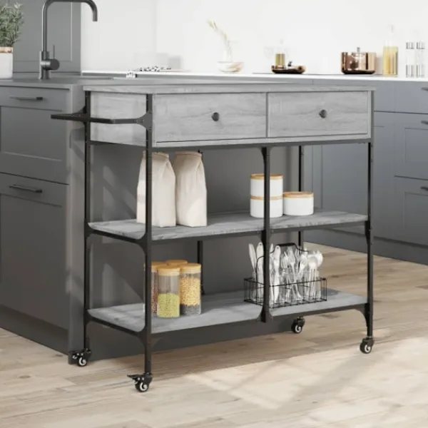 vidaXL Köksö>Köksvagn grå sonoma 105x42x95 cm konstruerat trä