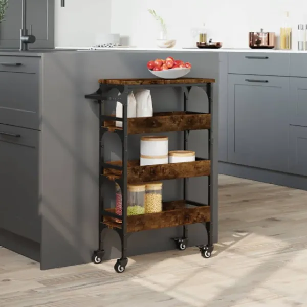 vidaXL Köksö>Köksvagn rökfärgad ek 53x20x76 cm konstruerat trä