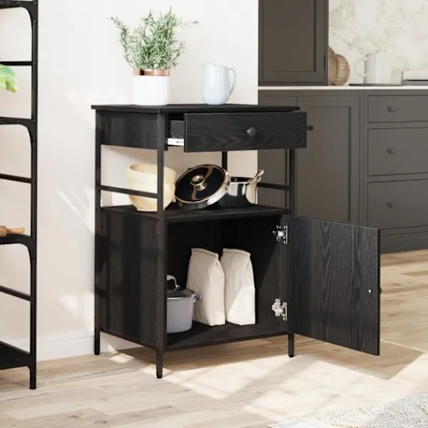 vidaXL Köksö>Köksvagn Svart Ek 56 x 43 x 89,5 cm Konstruerat trä