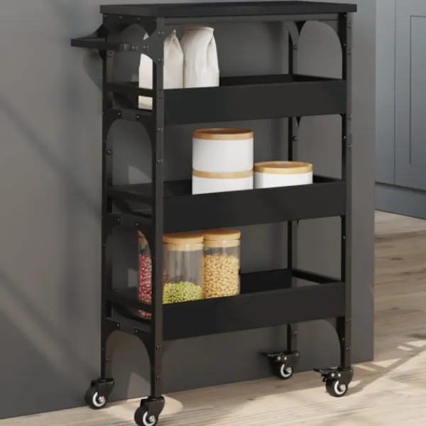 vidaXL Köksö>Köksvagn svart 53x20x76 cm konstruerat trä