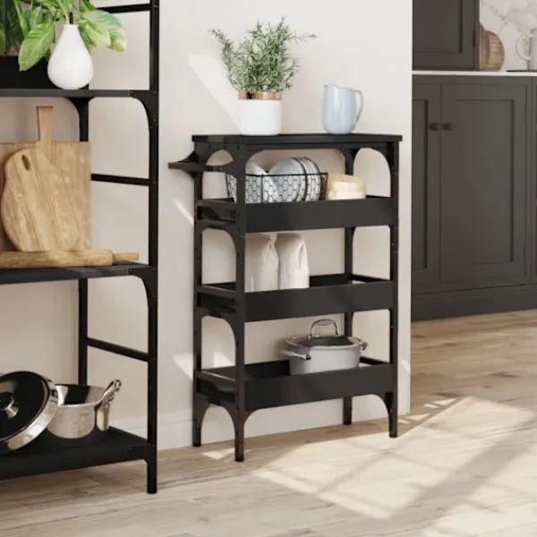 vidaXL Köksö>Köksvagn svart 53x20x76 cm konstruerat trä