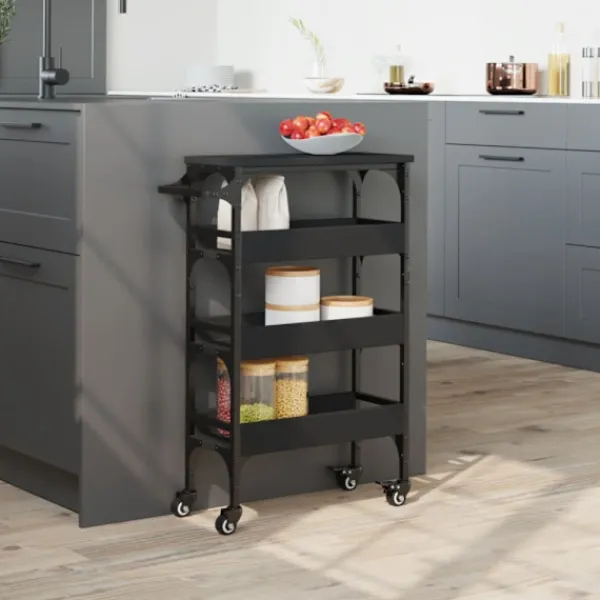 vidaXL Köksö>Köksvagn svart 53x20x76 cm konstruerat trä