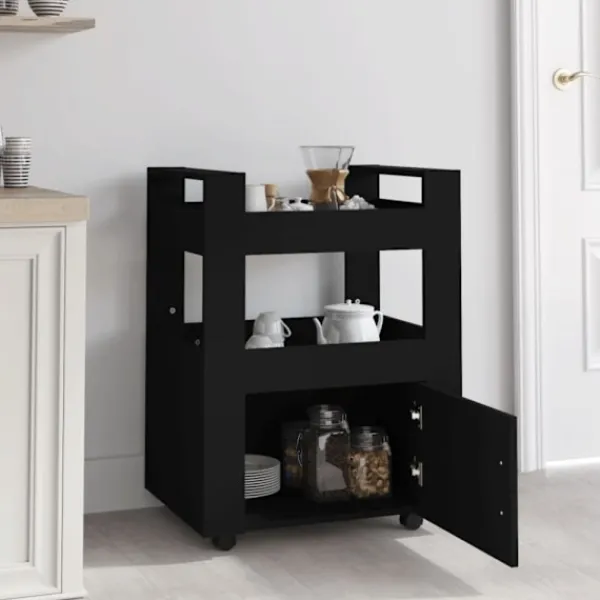 vidaXL Köksö>Köksvagn svart 60x45x80 cm konstruerat trä