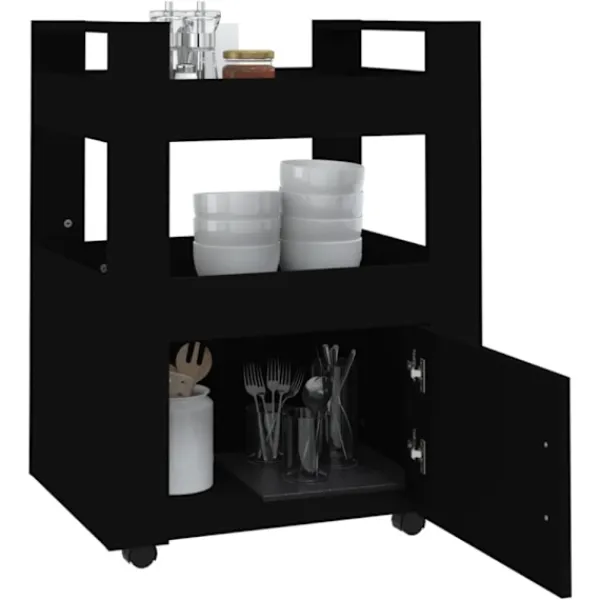 vidaXL Köksö>Köksvagn svart 60x45x80 cm konstruerat trä