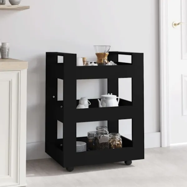 vidaXL Köksö>Köksvagn svart 60x45x80 cm konstruerat trä