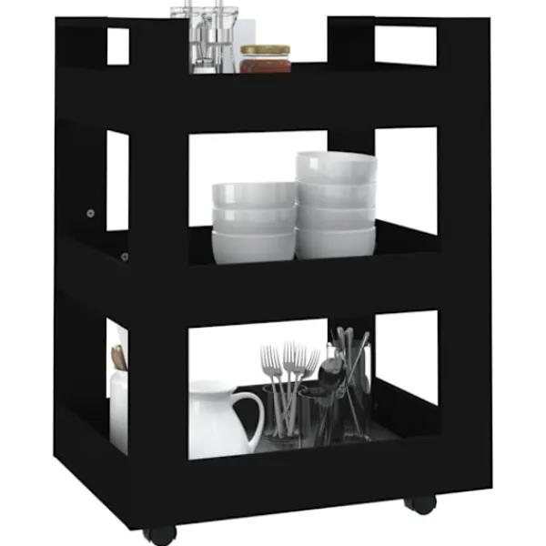 vidaXL Köksö>Köksvagn svart 60x45x80 cm konstruerat trä