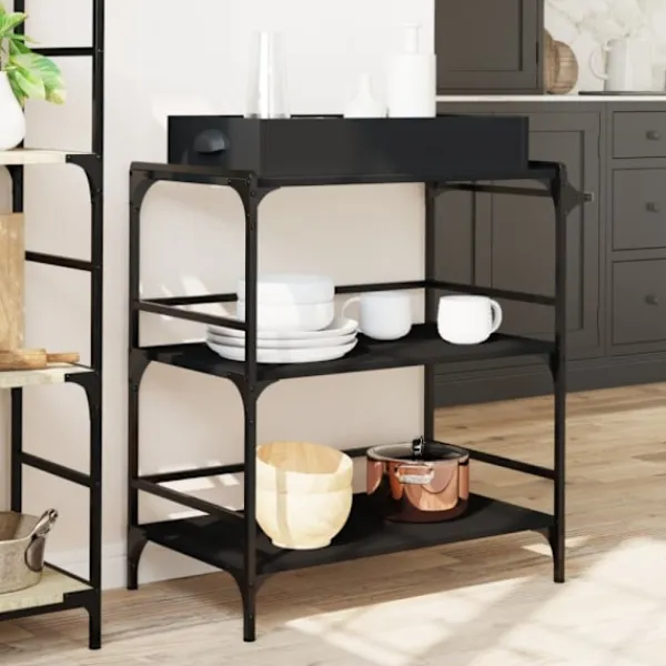 vidaXL Köksö>Köksvagn svart 81,5x41x92,5 cm konstruerat trä
