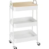 Northio Köksö>Köksvagn 3-Vånings Metallvagn Med Stort Förvaringsutrymme Och Lock, För Kök Och Kontor, Stål, Vit, 45X31X79,4Cm