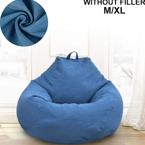 Sittpuffar>Klassiskt Sittpuff Överdrag, Lat Sittpuff Förvaringsstol Överdrag utan Fyllning, Enfärgad Enkel Design Blå 100*120CM